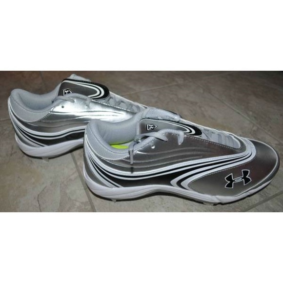 Womens Baseball Cleats Under Armour 12 Glyde IV ST Silver Metal Athletic Shoes - Picture 2 of 5